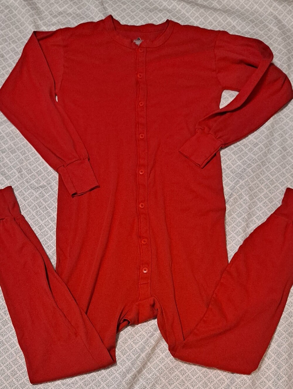Indera Adult Red Button-Up One-Piece Pajamas Sz XL